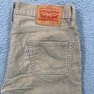 Levis 511 Pants Mens 30x32 Beige Corduroy Slim Fit Casual Stretch Jeans